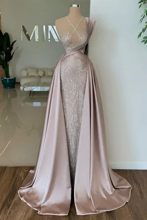 Elegant Long A-line Sequined Lace Sleeveless Satin Prom Dress