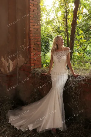 Elegant Off-the-shoulder Beaded Mermaid Bridal Gown