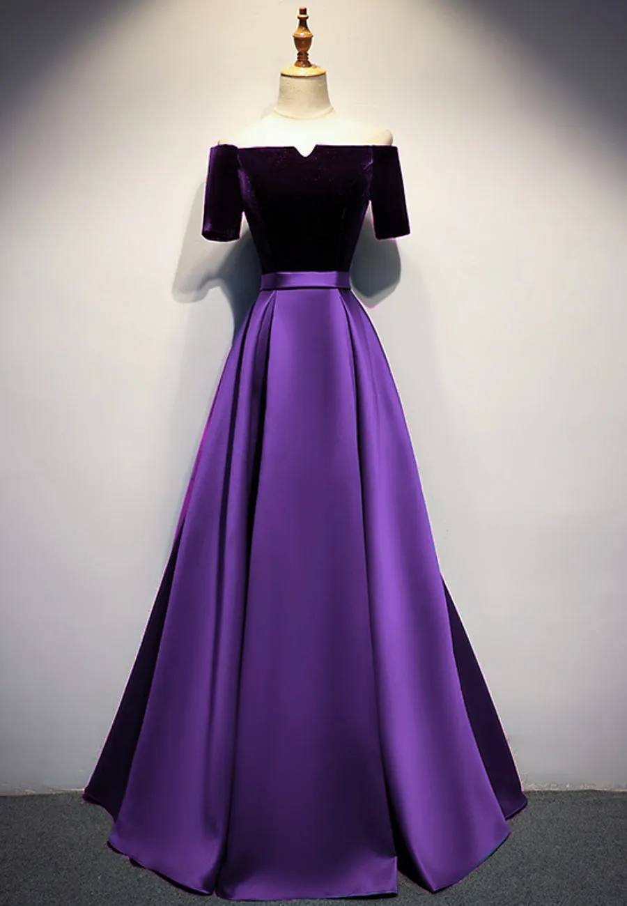 Elegant Velvet Satin Long Prom Dresses, A-Line Evening Dresses