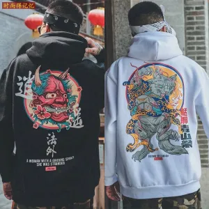 Fashion Boys Cool Men Hip Hop Hoodies Japanese Casual Sweatshirts Streetwear Men Women Loose Pullover Harajuku Devil Hoodie Male