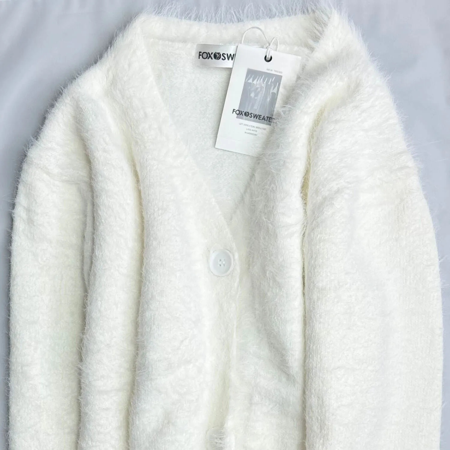 Fluffy V Neck Button Front Long Sleeve Solid Color Oversized Knit Cardigan