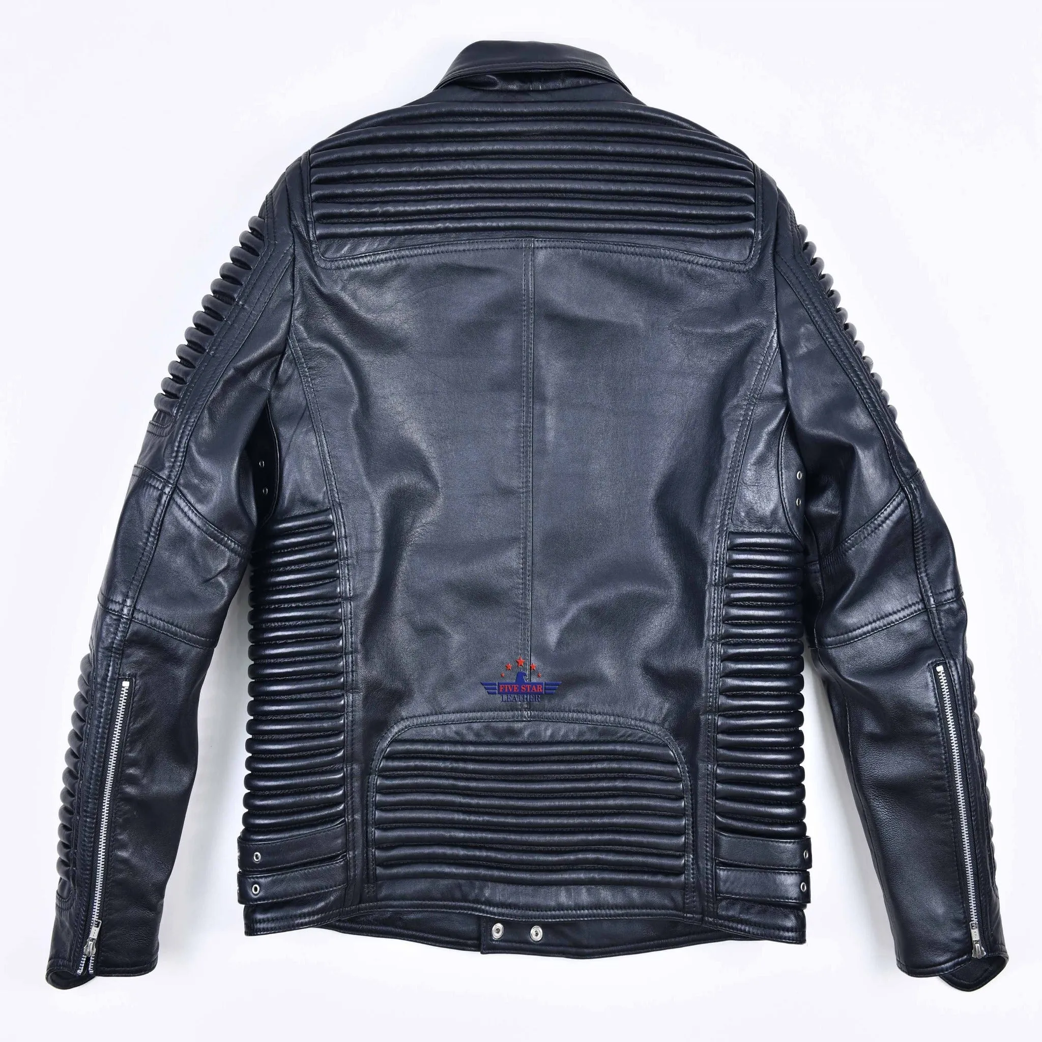 God Gift Men Black BUILD FOR SPEED Motor Biker Real Leather Jacket