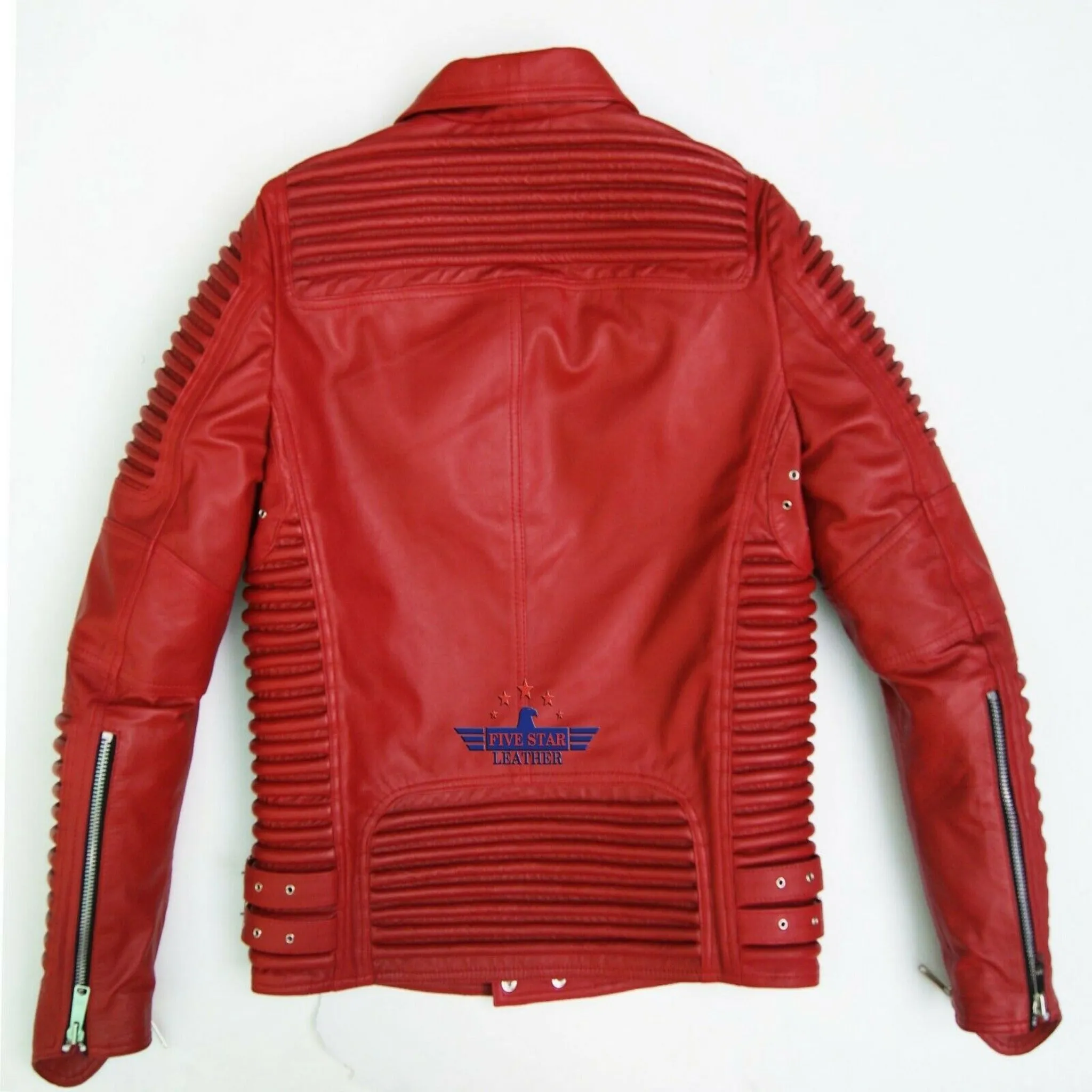 God Gift Men Red BUILD FOR SPEED Motor Biker Real Leather Jacket