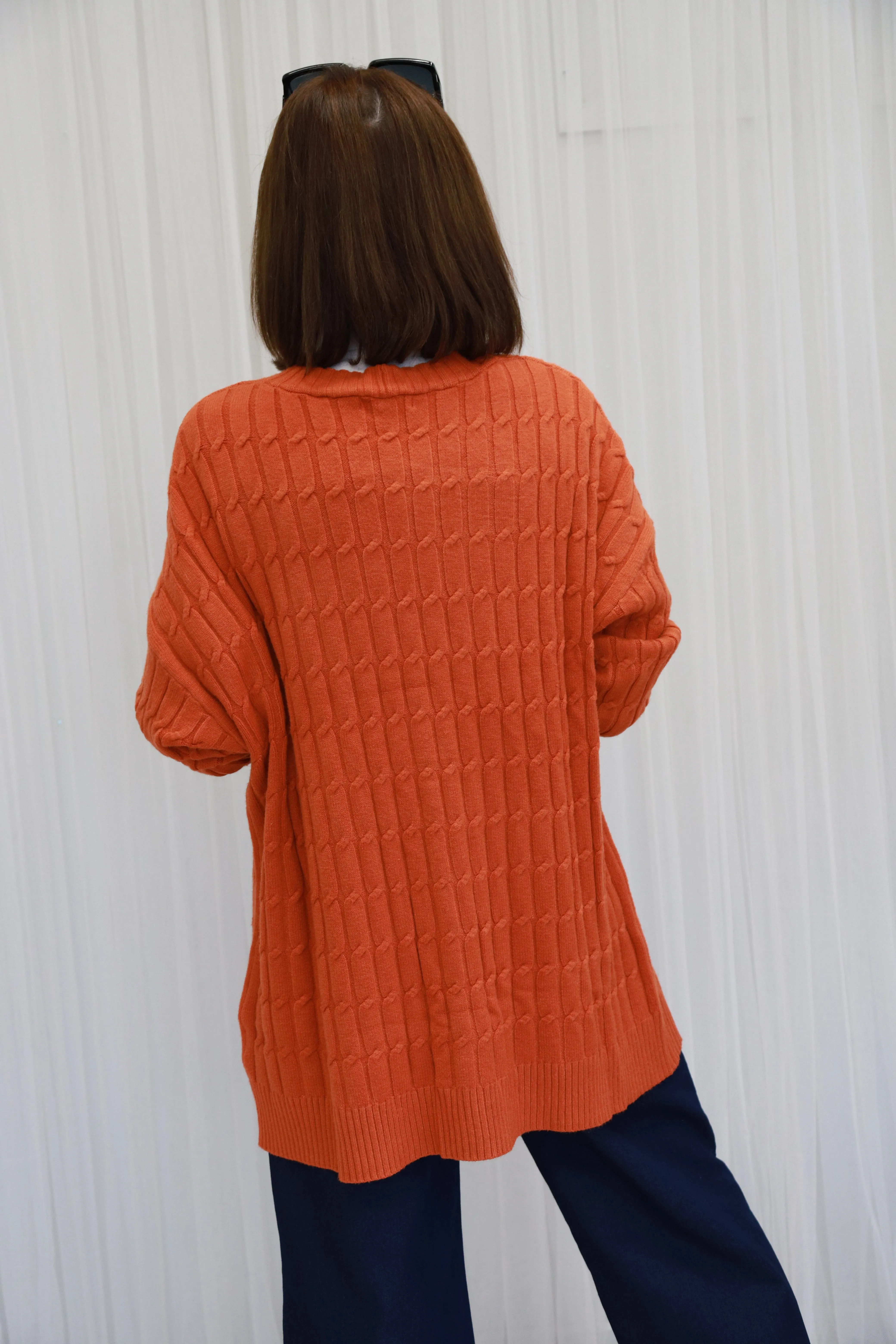 GRACE - RIBBED CARDIGAN - ORANGE