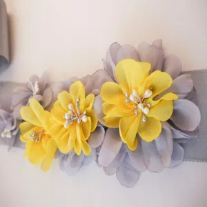 Gray And Yellow Sash, Handmade Flowers Girl Sash, Elegant Satin Sash,Pretty Bridesmaids Sash, SA0010