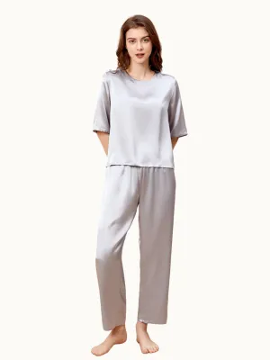 Grey Silk Pullover Pajama Set for Women