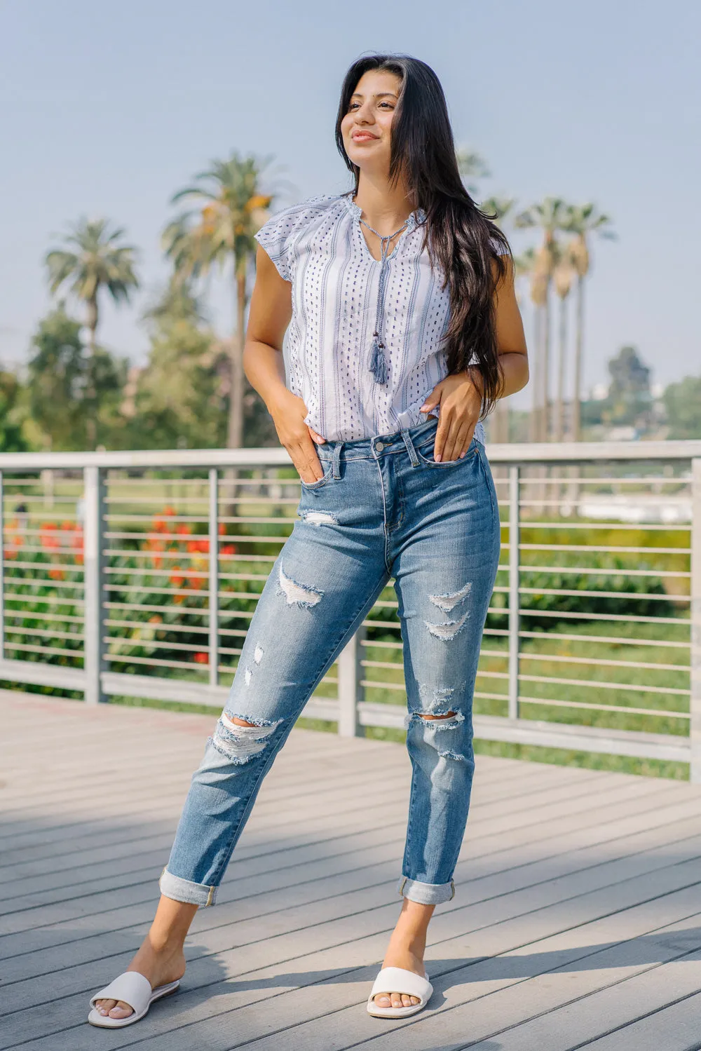 Haylee High Rise Cuffed Boyfriend Ripped Jeans