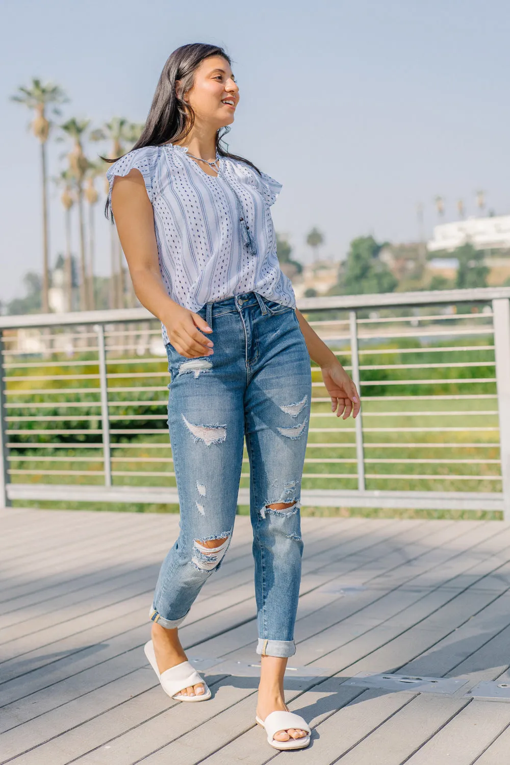 Haylee High Rise Cuffed Boyfriend Ripped Jeans