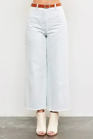 High Rise Cropped Belted Fray Hem Denim Jeans