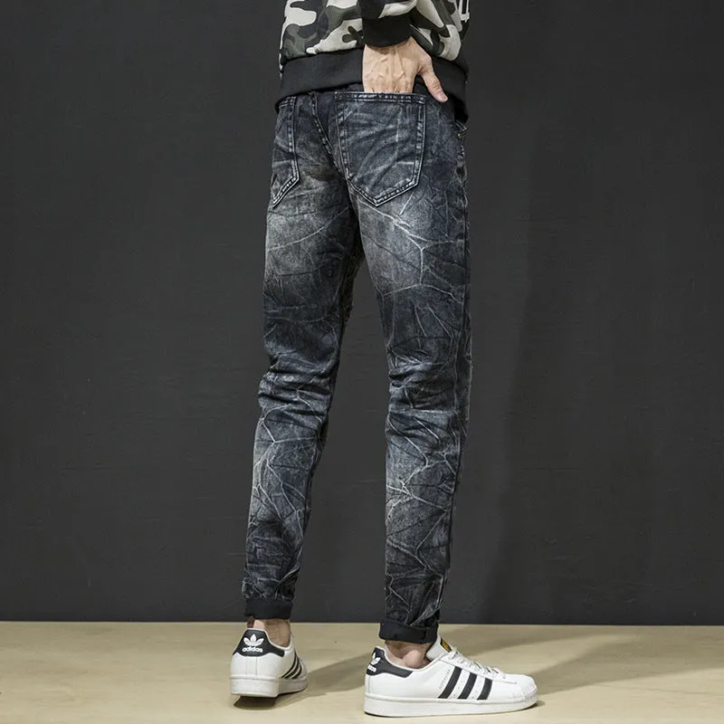 Hip-hop Streetwear Men's Ripped Jeans Straight Pants Mid Waist Jeans