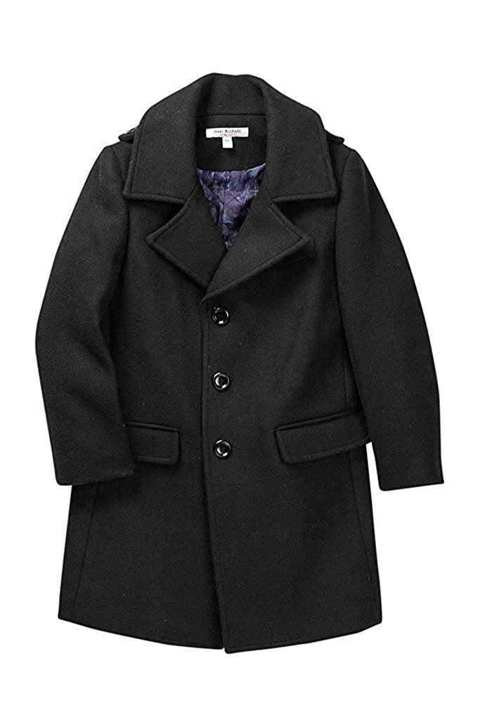 Isaac Mizrahi Boy’s Single Breasted Wool Overcoat with Epaulets - Colors