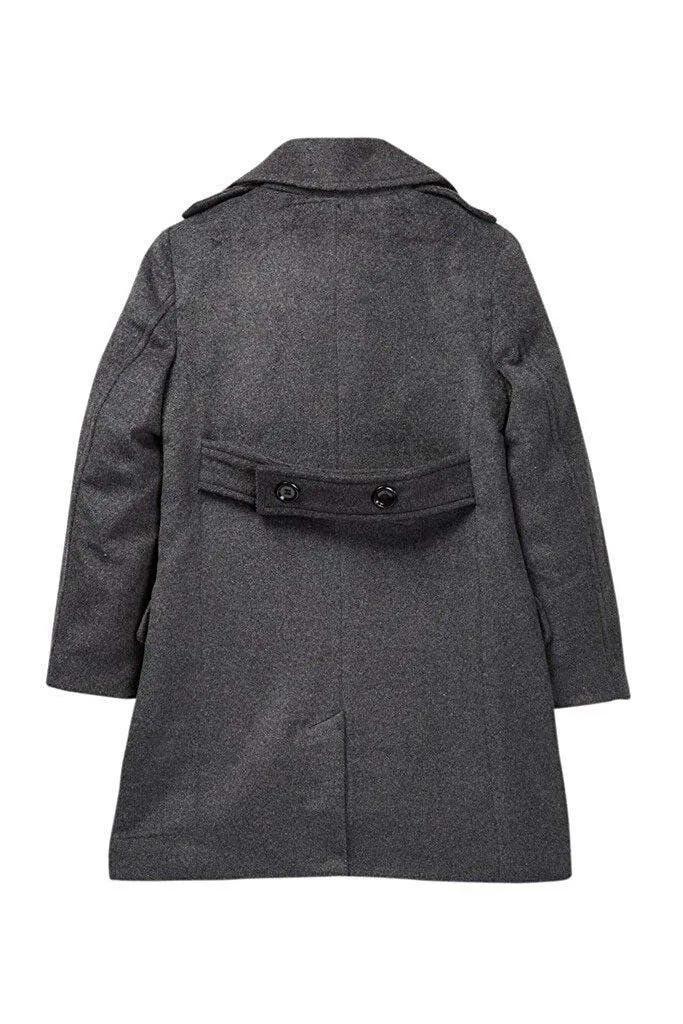 Isaac Mizrahi Boy’s Single Breasted Wool Overcoat with Epaulets - Colors