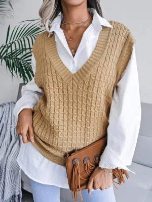 Knitwear Vest - V Neck Twist Knitted Sweater