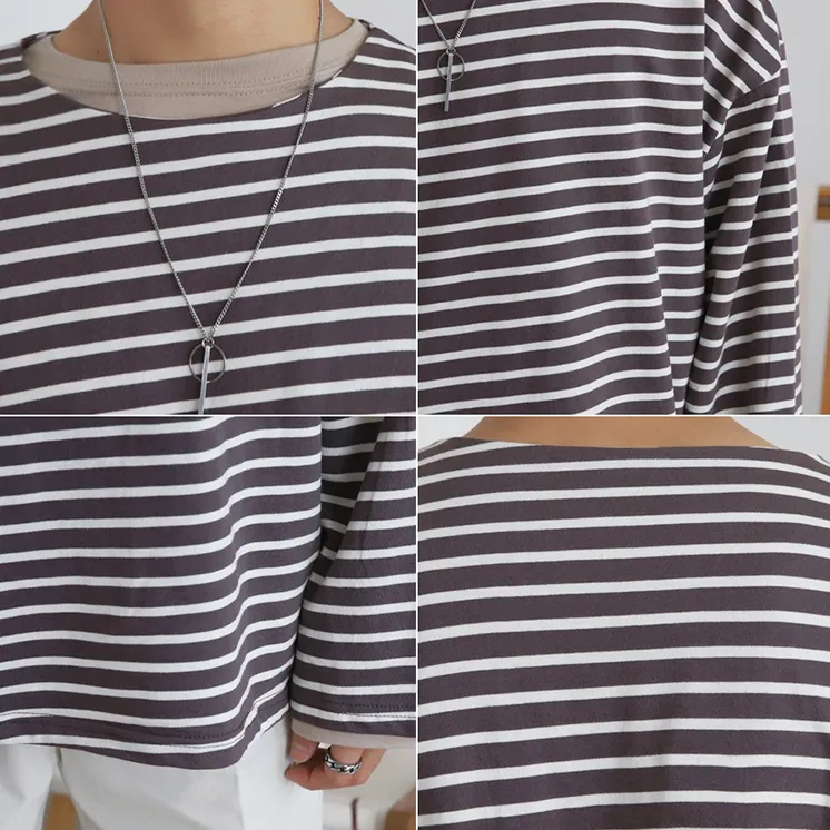 [Korean Style] 3 Colors Striped Long-sleeve Sweatshirts