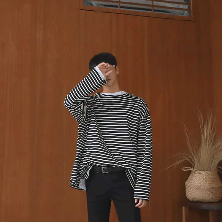 [Korean Style] 3 Colors Striped Long-sleeve Sweatshirts