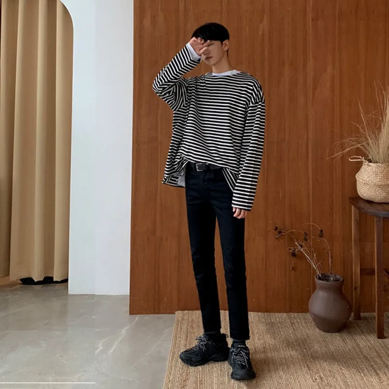 [Korean Style] 3 Colors Striped Long-sleeve Sweatshirts