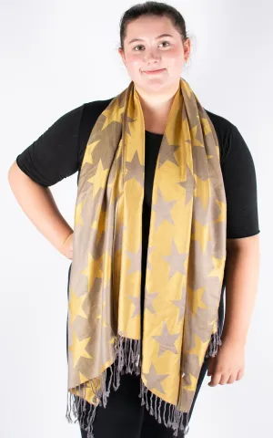 Large Star Print Patterned Pashmina | Mustard