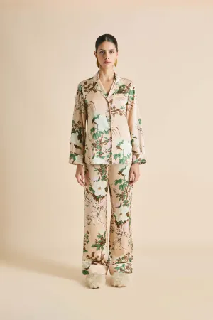 Lila Tirtoff Cream Floral Pajamas in Silk Satin