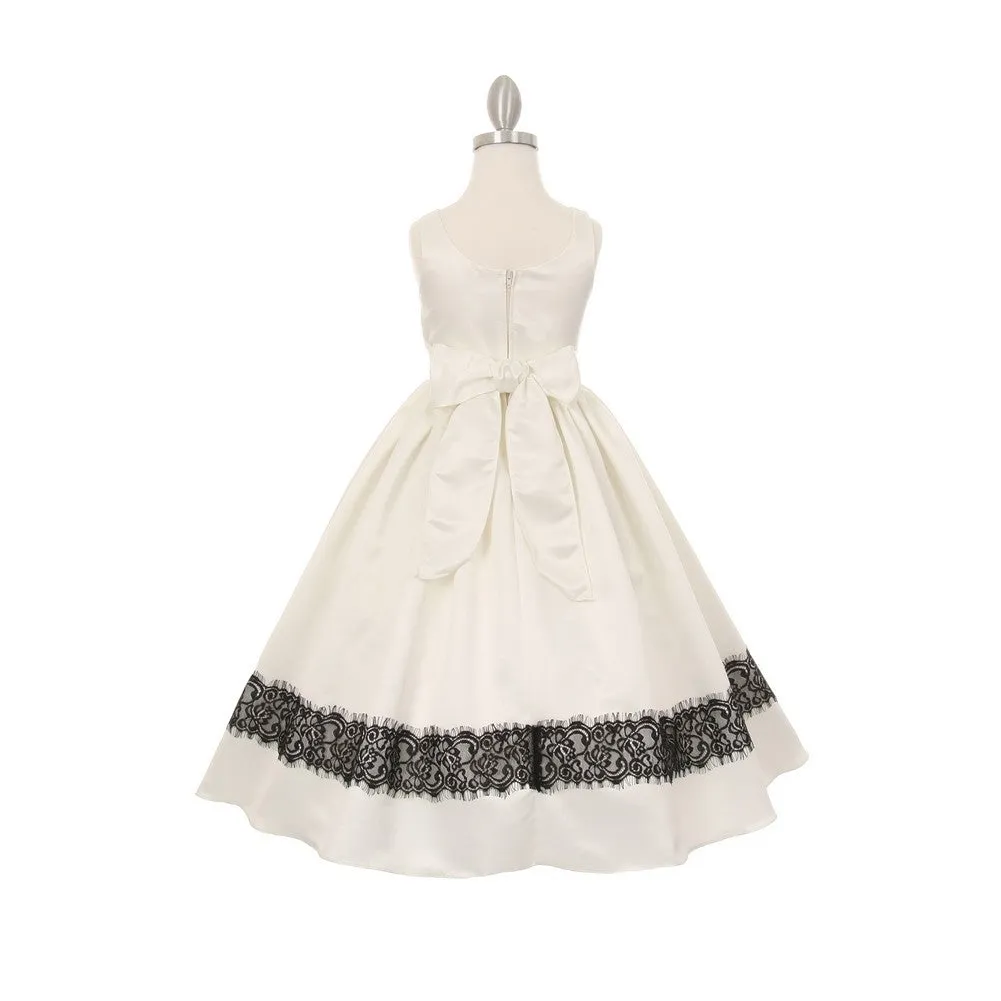 Little Girls Ivory Satin Lace Trim Special Occasion Dress 2-6