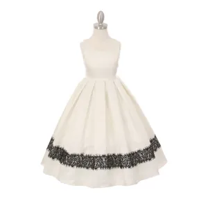 Little Girls Ivory Satin Lace Trim Special Occasion Dress 2-6