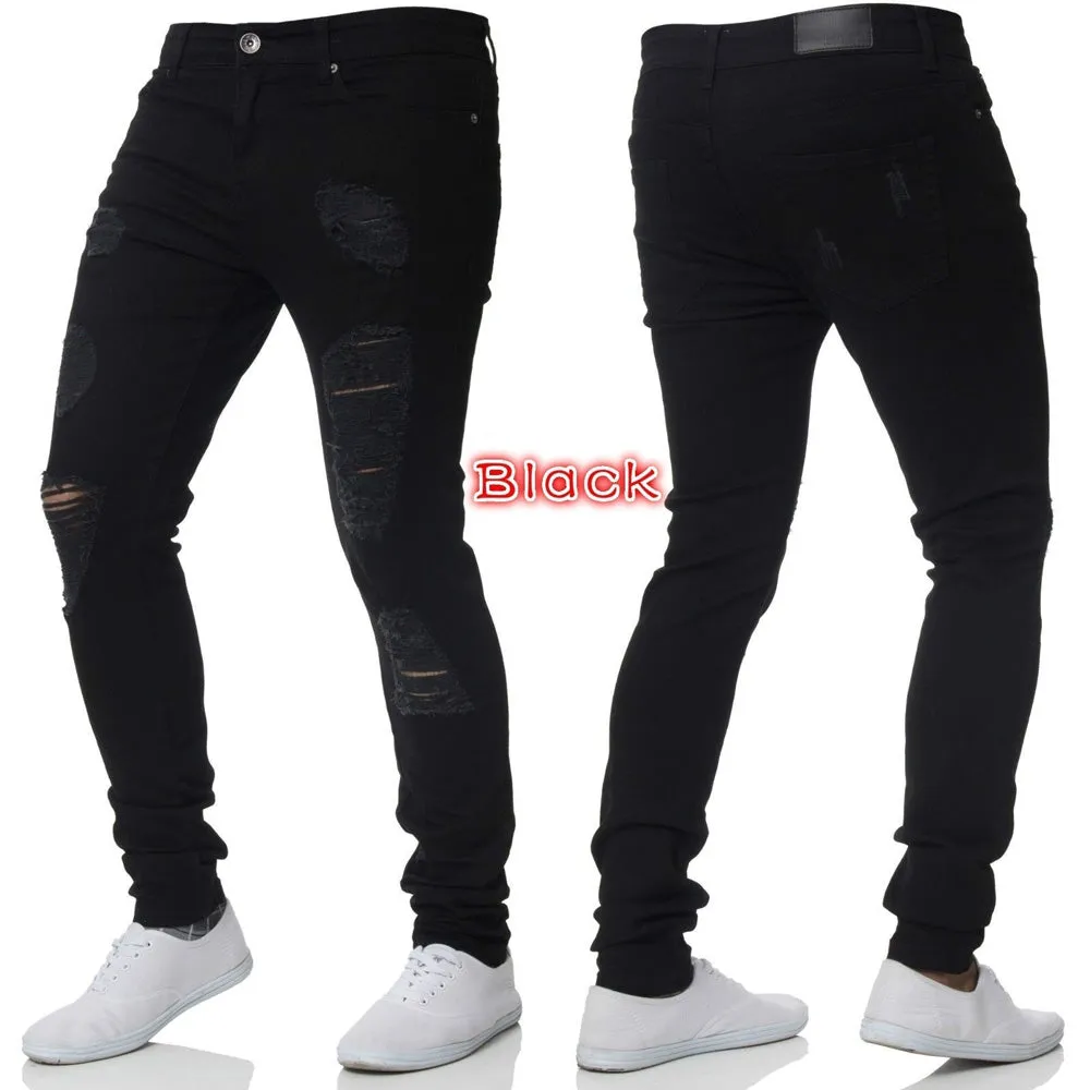 Long Men's Ripped Jeans Skinny Low Waisted Jeans Pencil Pants