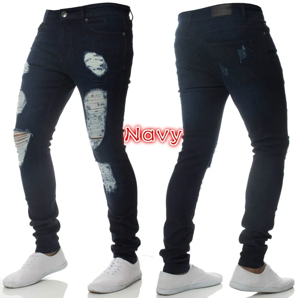 Long Men's Ripped Jeans Skinny Low Waisted Jeans Pencil Pants