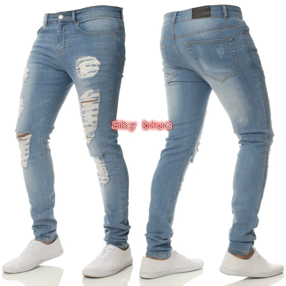 Long Men's Ripped Jeans Skinny Low Waisted Jeans Pencil Pants