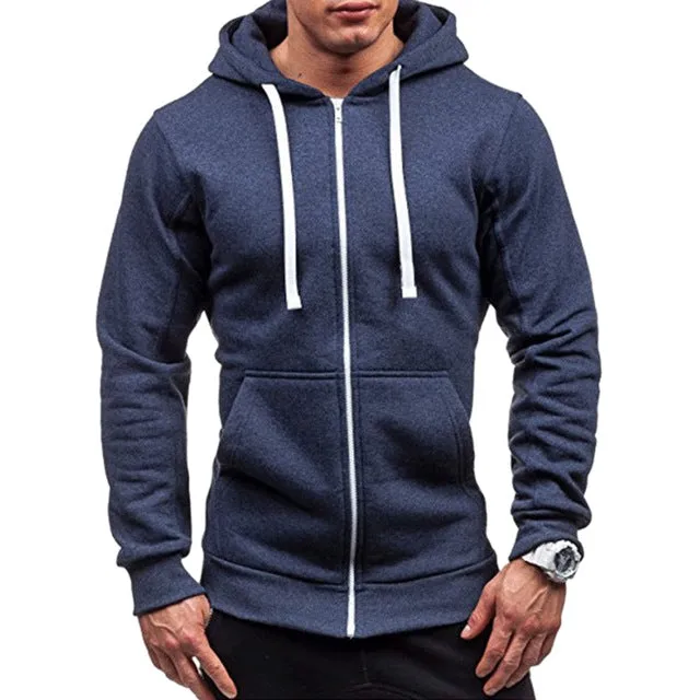 Men Fashion Hip Hop Pocket Zip Up Hooded Sweatshirt Casual Solid Long Sleeve Knitted Sport Sweatshirt Coat Outwear Jacket Tops