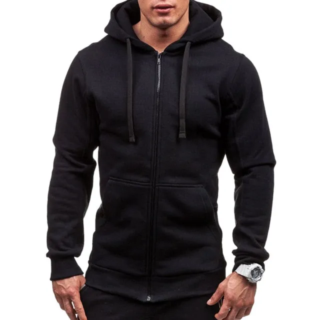 Men Fashion Hip Hop Pocket Zip Up Hooded Sweatshirt Casual Solid Long Sleeve Knitted Sport Sweatshirt Coat Outwear Jacket Tops