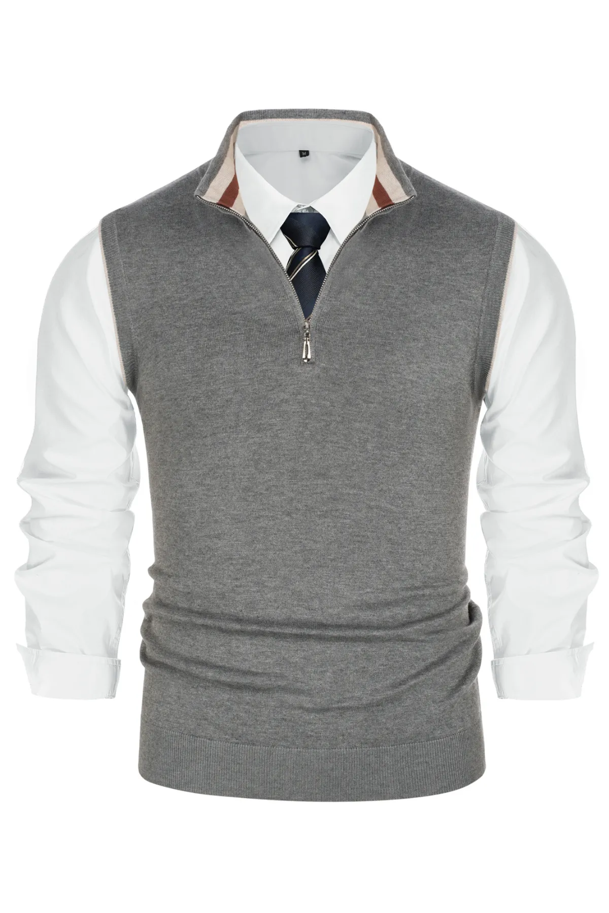 Men Stand Collar Sweater Vest Sleeveless Zip-up Neck Pullover Knitwear