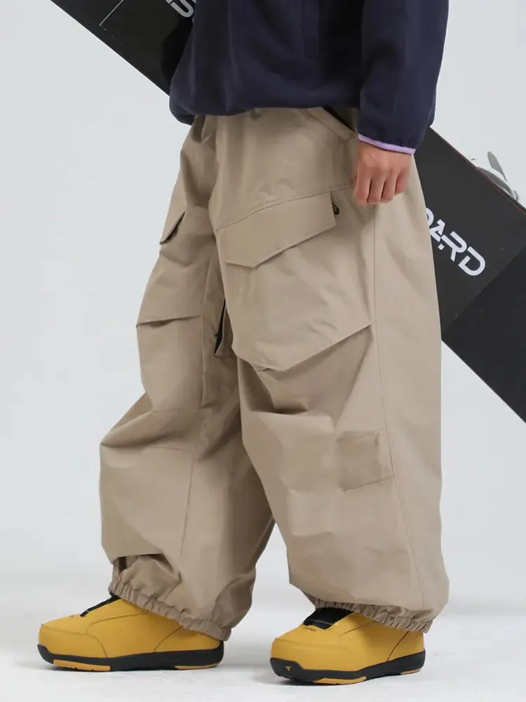 Men's Cargo Pockets Baggy Snow Pants Winter Ski Overalls