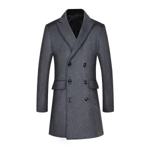 Men's Classic Double-Breasted Long Wool Coat