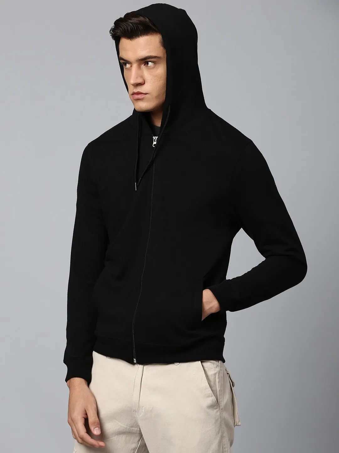 Mens Long-Sleeve Hoodie - Lightweight Casual Winterwear  (Black)