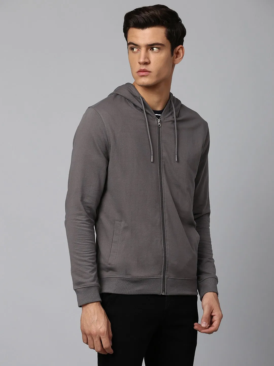 Mens Long-Sleeve Hoodie - Lightweight Casual Winterwear  (Dark Grey)