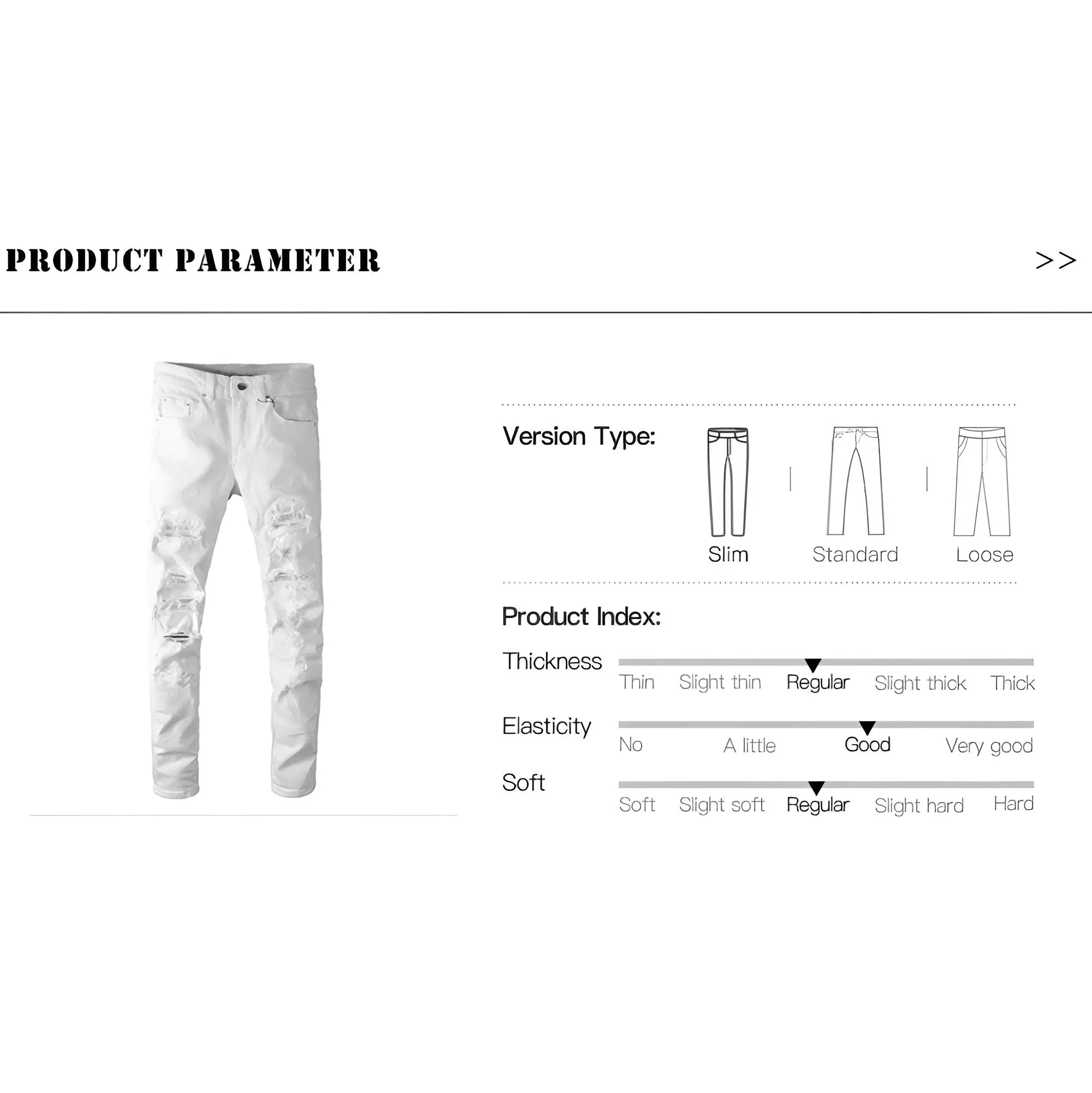 Men's Ripped White Jeans Fashion Slim Skinny Rhinestone Stretch Denim Pants With Holes