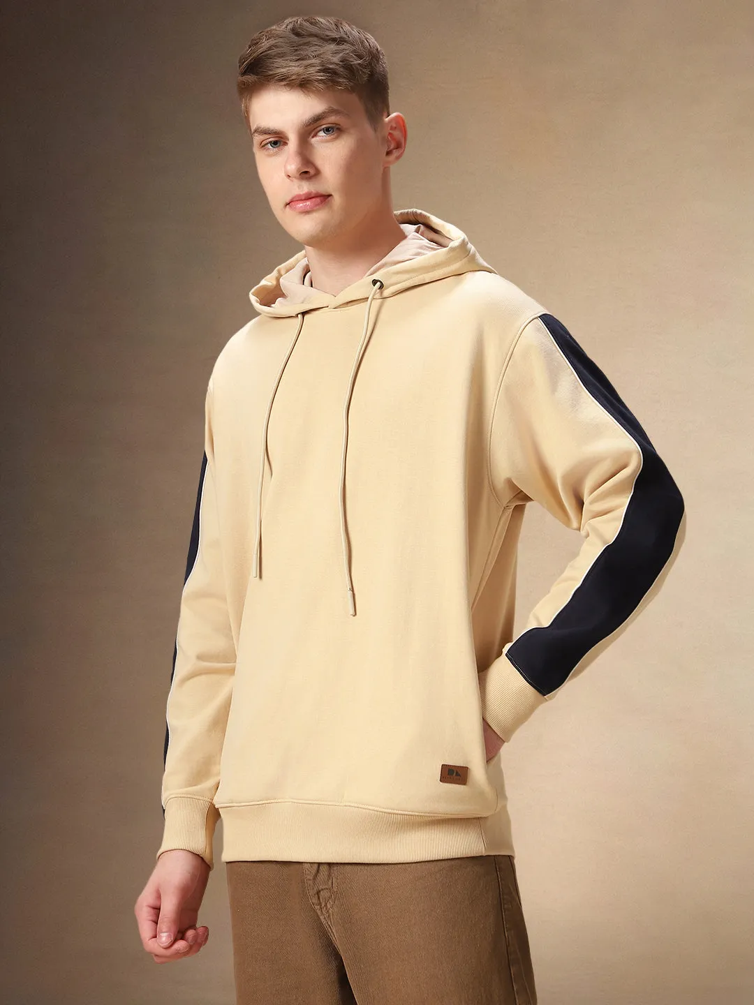 Men's Striped Sleeves Hooded Full Sleeves Hoodie