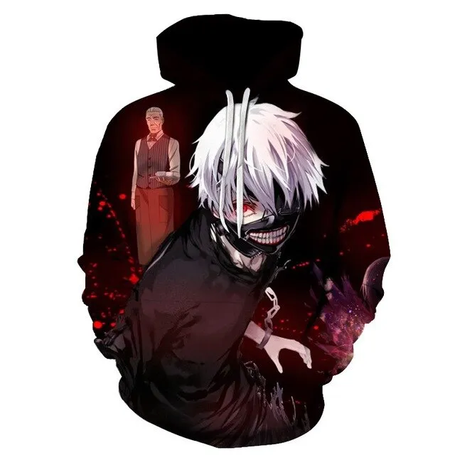 Men/women Tracksuits Tops Print  Hooded Anime Tokyo Ghoul Kaneki Ken 3D Hoodies Thin Autumn Sweatshirts