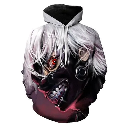 Men/women Tracksuits Tops Print  Hooded Anime Tokyo Ghoul Kaneki Ken 3D Hoodies Thin Autumn Sweatshirts