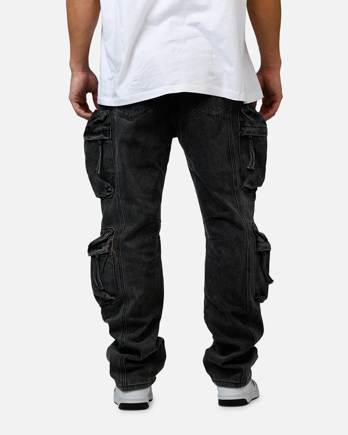 MNML V709 Wide Bellow Cargo Denim Pants Black