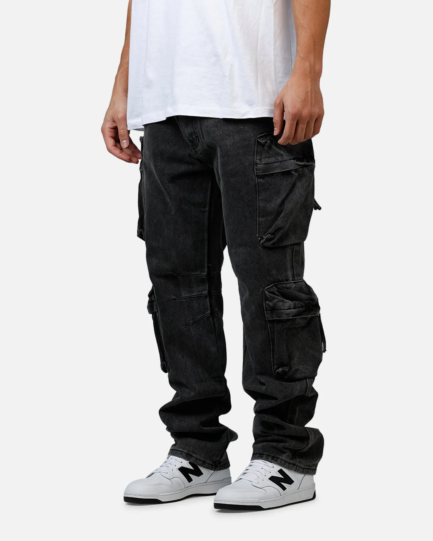 MNML V709 Wide Bellow Cargo Denim Pants Black