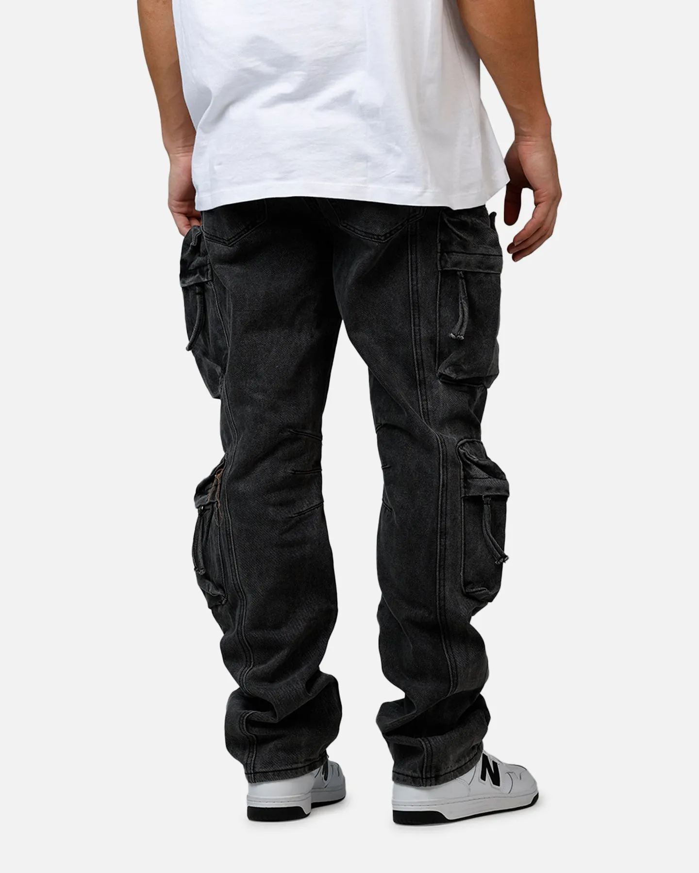 MNML V709 Wide Bellow Cargo Denim Pants Black