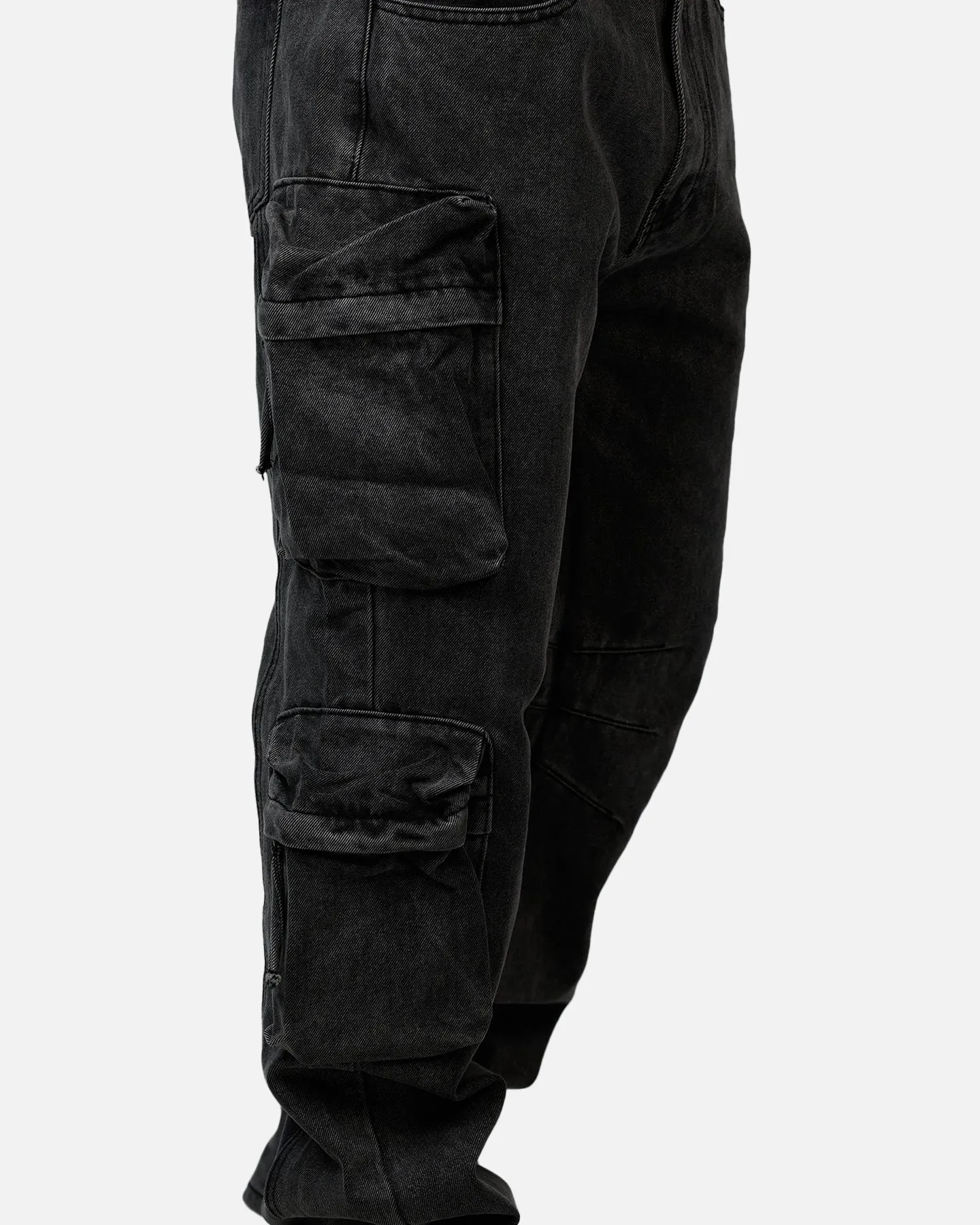 MNML V709 Wide Bellow Cargo Denim Pants Black