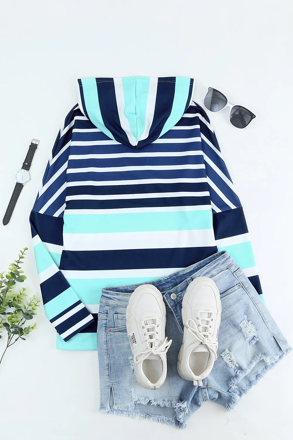 Multi Striped Drawstring Hoodie