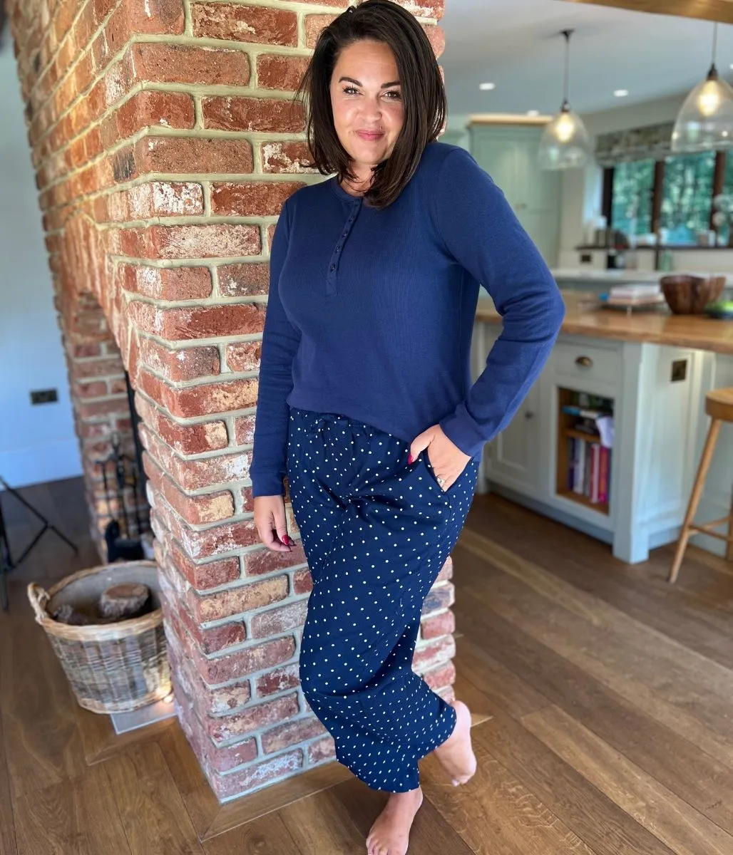 Navy Spotted Flannel Plus Size Pyjamas Set