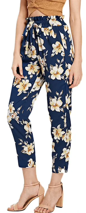 NEEVA NAVY FLORAL ANKLE PANTS