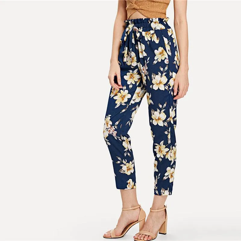 NEEVA NAVY FLORAL ANKLE PANTS