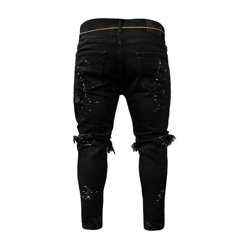 New Skinny Comfy Pencil Pants Mid Waisted Men's Ripped Jeans