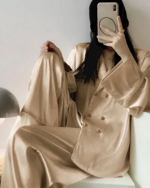 Oversized Double Breasted Silk Pajamas