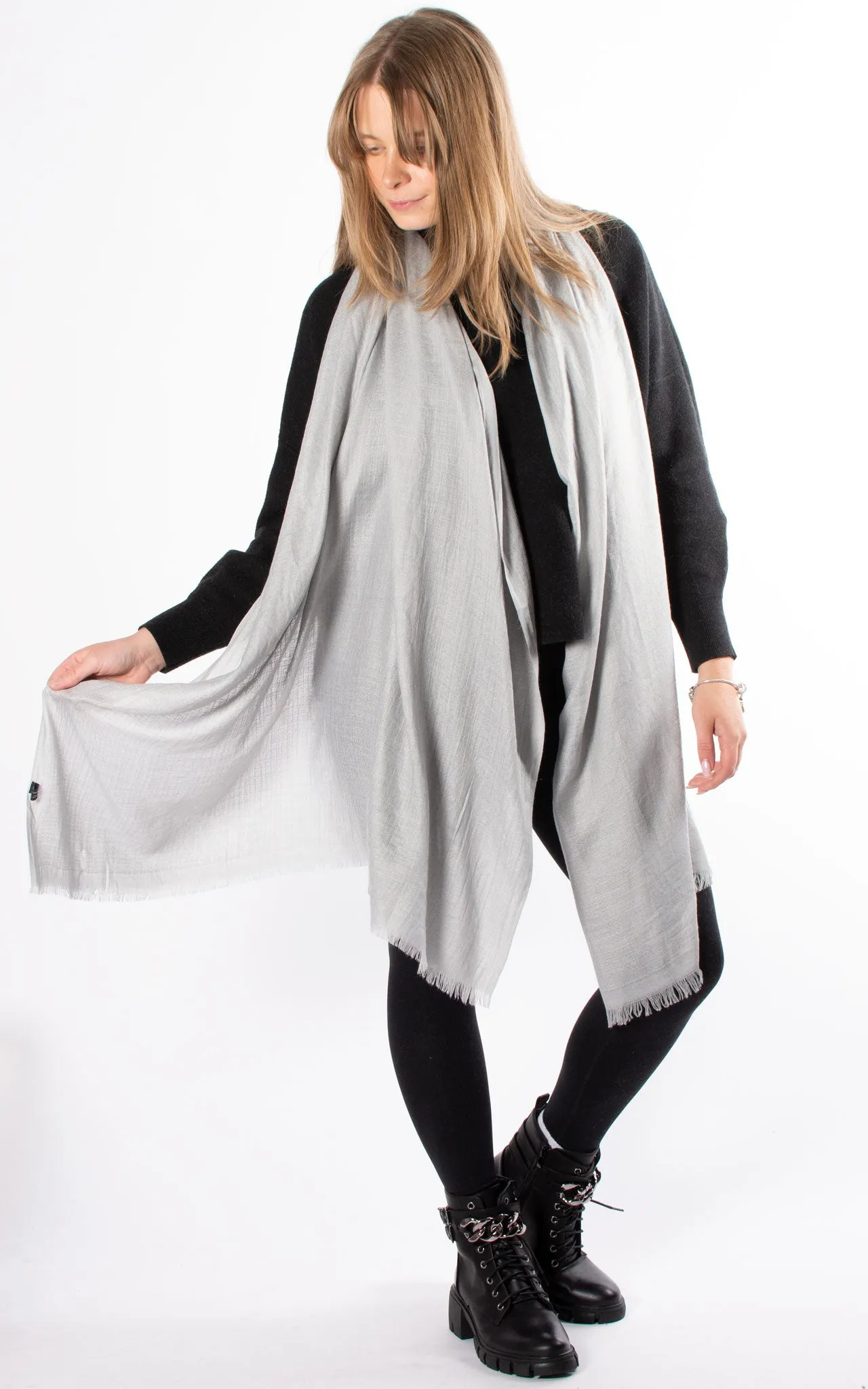 Oversized Pashmina Shawl Wrap Scarf - Silver Grey