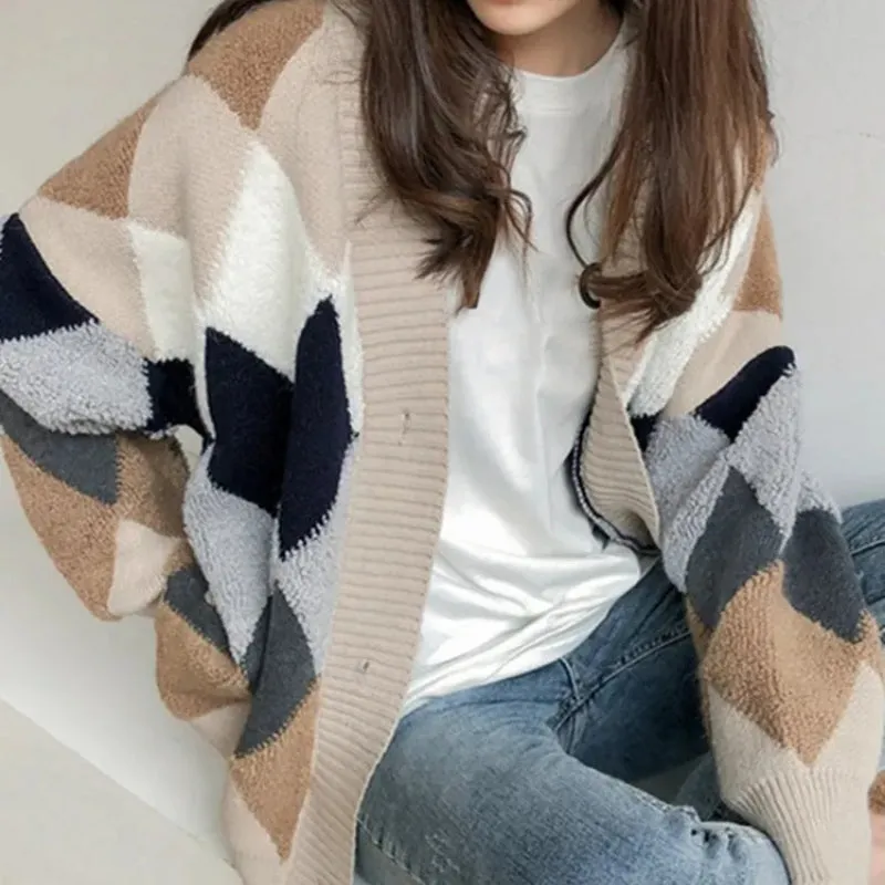 Oversized Plaid Pattern Cardigan Sweater